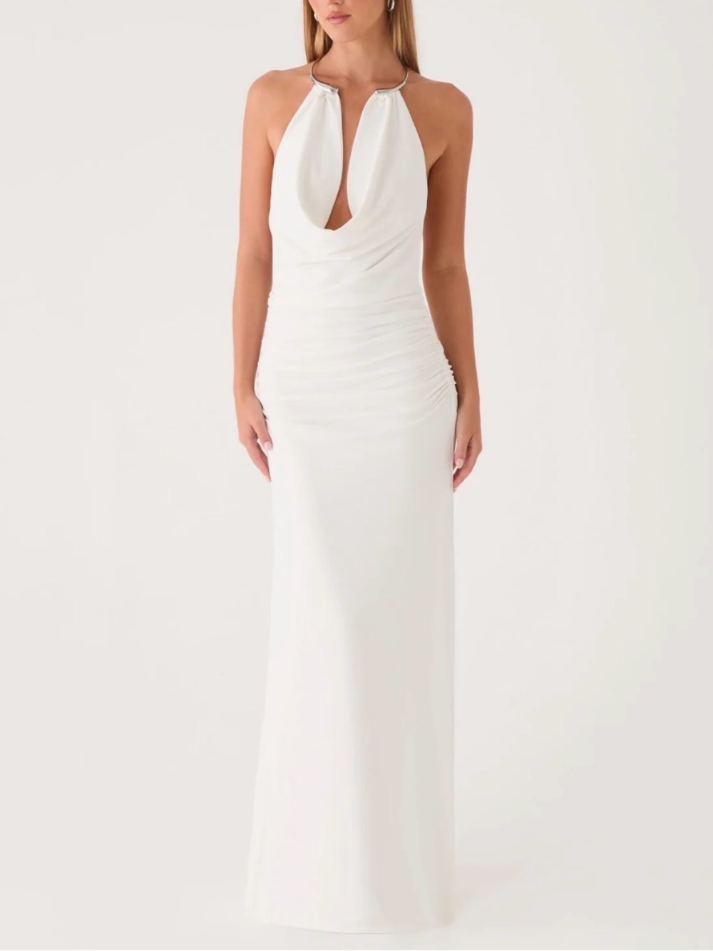 Peppermayo White Halter Cowl Maxi Dress